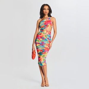 SER.O.YA Imani Midi Dress Cut Out Ruched Size L